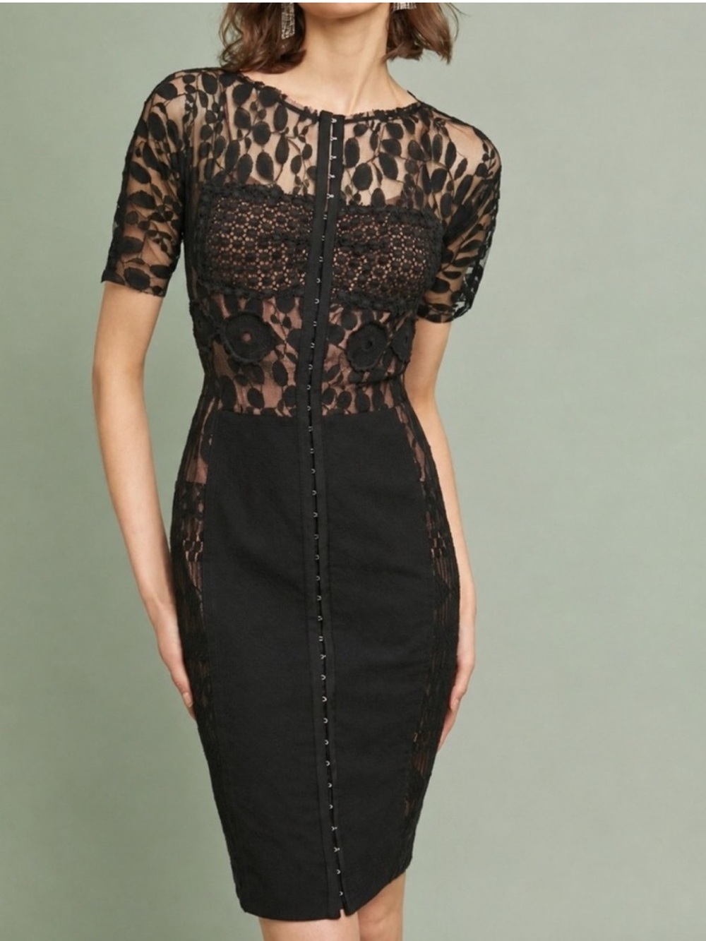Black Lace & Ponte Sheath Dress